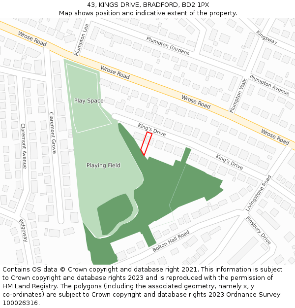 43, KINGS DRIVE, BRADFORD, BD2 1PX: Location map and indicative extent of plot