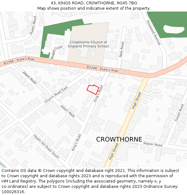43, KINGS ROAD, CROWTHORNE, RG45 7BG: Location map and indicative extent of plot