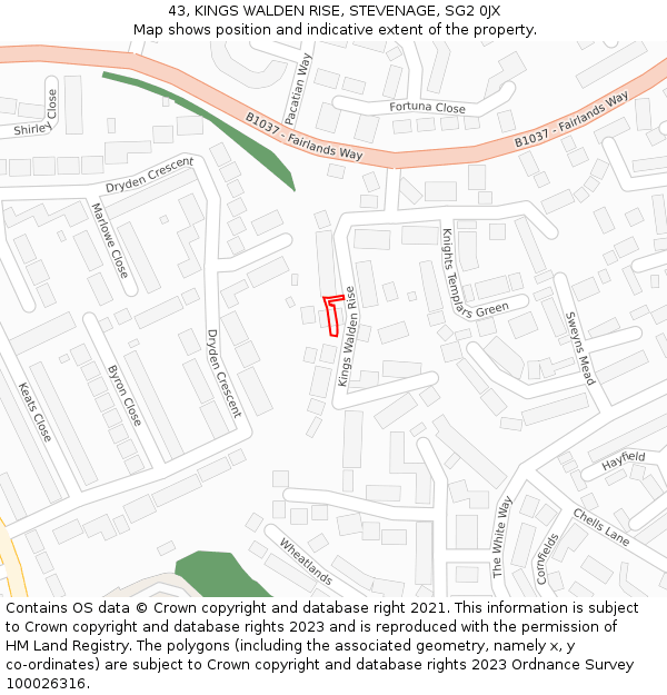 43, KINGS WALDEN RISE, STEVENAGE, SG2 0JX: Location map and indicative extent of plot