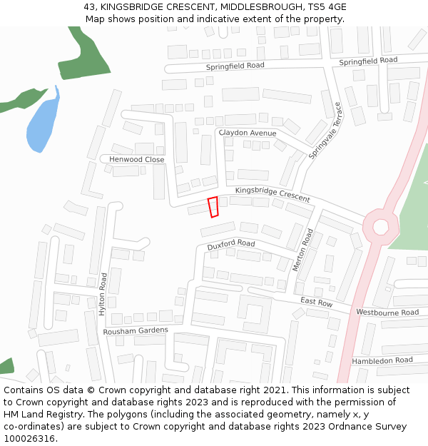43, KINGSBRIDGE CRESCENT, MIDDLESBROUGH, TS5 4GE: Location map and indicative extent of plot