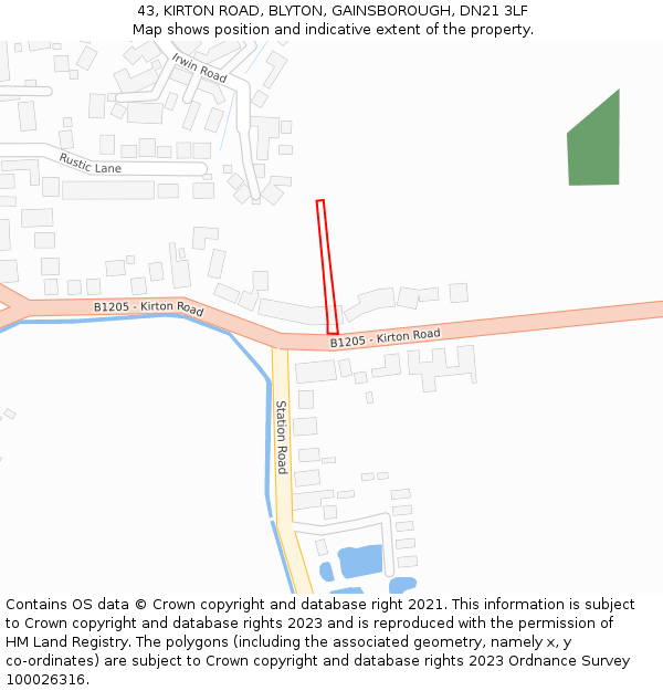 43, KIRTON ROAD, BLYTON, GAINSBOROUGH, DN21 3LF: Location map and indicative extent of plot