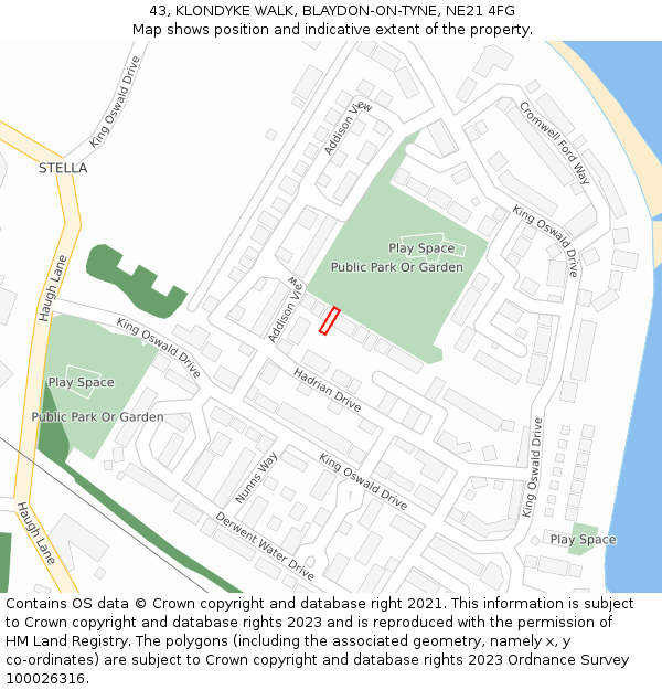 43, KLONDYKE WALK, BLAYDON-ON-TYNE, NE21 4FG: Location map and indicative extent of plot