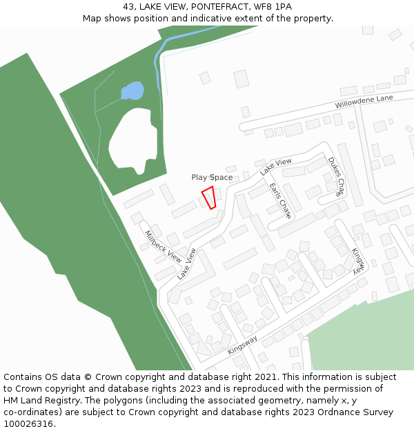 43, LAKE VIEW, PONTEFRACT, WF8 1PA: Location map and indicative extent of plot