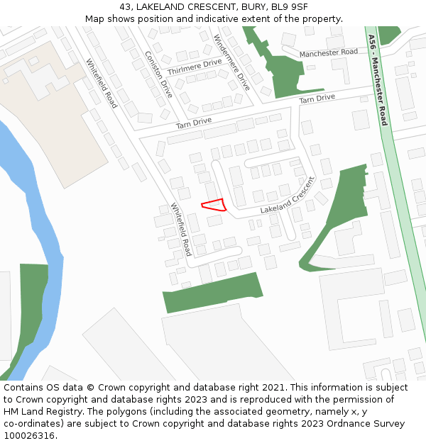 43, LAKELAND CRESCENT, BURY, BL9 9SF: Location map and indicative extent of plot