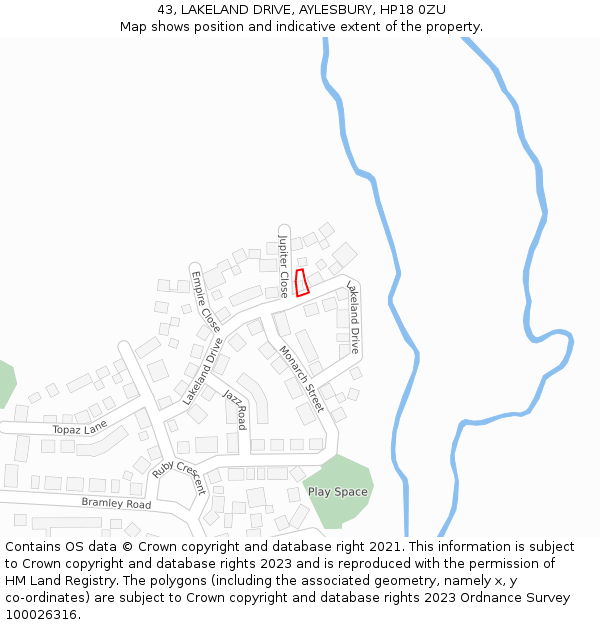 43, LAKELAND DRIVE, AYLESBURY, HP18 0ZU: Location map and indicative extent of plot
