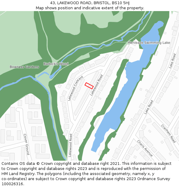 43, LAKEWOOD ROAD, BRISTOL, BS10 5HJ: Location map and indicative extent of plot