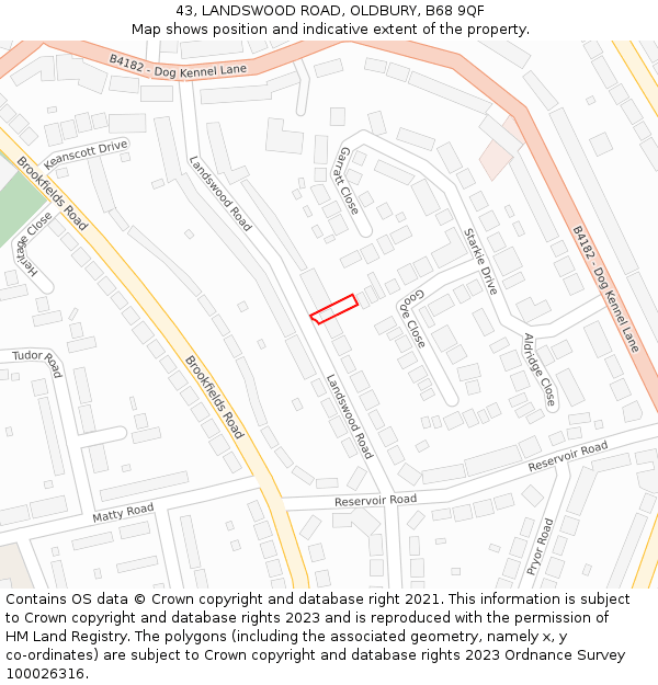 43, LANDSWOOD ROAD, OLDBURY, B68 9QF: Location map and indicative extent of plot