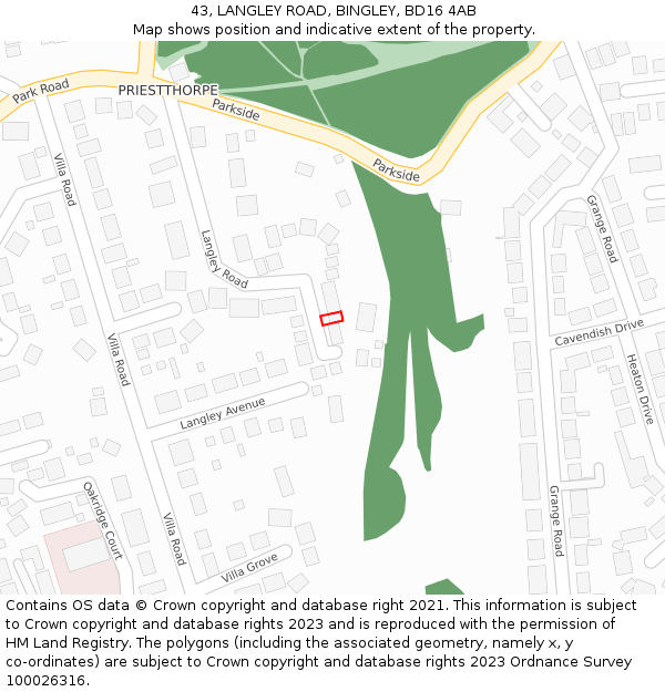 43, LANGLEY ROAD, BINGLEY, BD16 4AB: Location map and indicative extent of plot