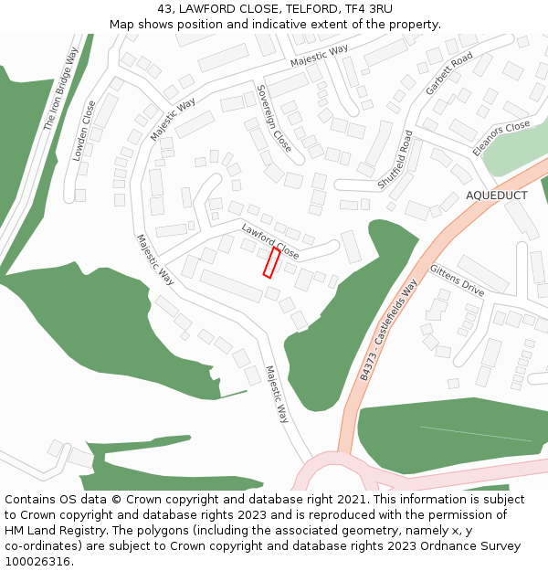 43, LAWFORD CLOSE, TELFORD, TF4 3RU: Location map and indicative extent of plot