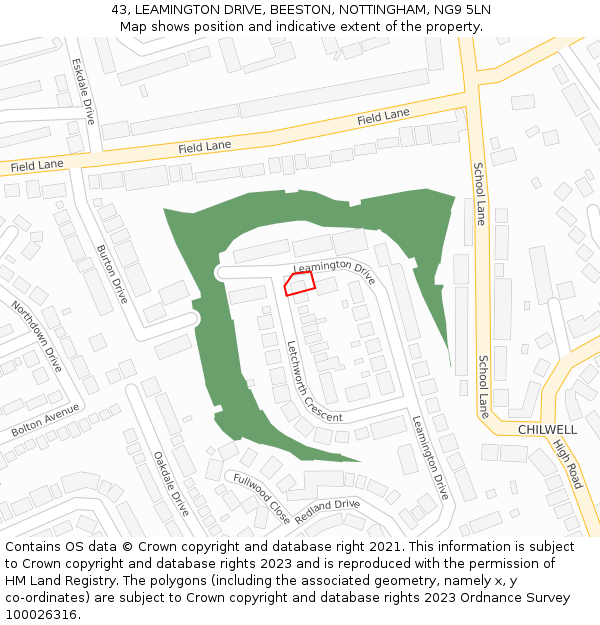 43, LEAMINGTON DRIVE, BEESTON, NOTTINGHAM, NG9 5LN: Location map and indicative extent of plot