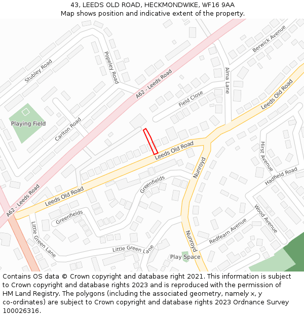 43, LEEDS OLD ROAD, HECKMONDWIKE, WF16 9AA: Location map and indicative extent of plot