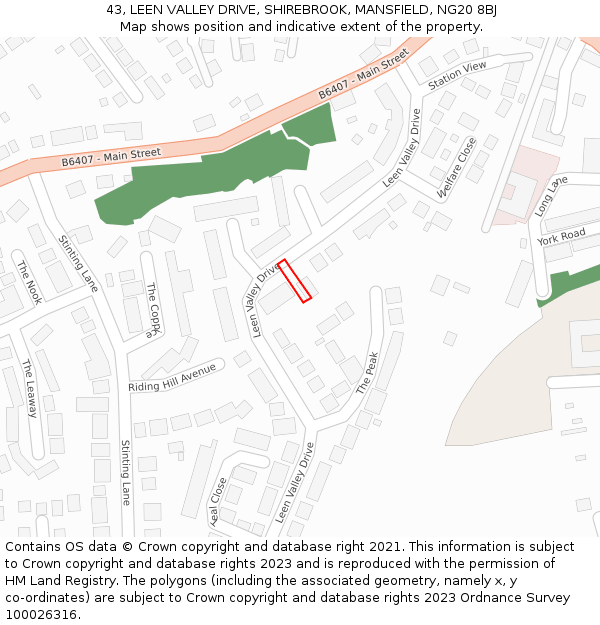 43, LEEN VALLEY DRIVE, SHIREBROOK, MANSFIELD, NG20 8BJ: Location map and indicative extent of plot