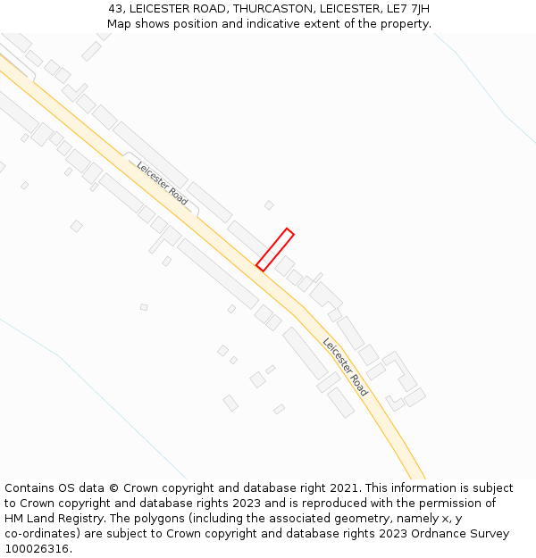 43, LEICESTER ROAD, THURCASTON, LEICESTER, LE7 7JH: Location map and indicative extent of plot