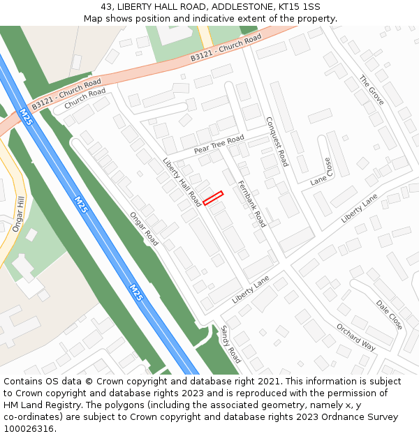 43, LIBERTY HALL ROAD, ADDLESTONE, KT15 1SS: Location map and indicative extent of plot