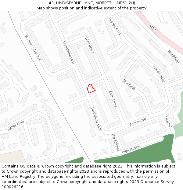 43, LINDISFARNE LANE, MORPETH, NE61 2UJ: Location map and indicative extent of plot
