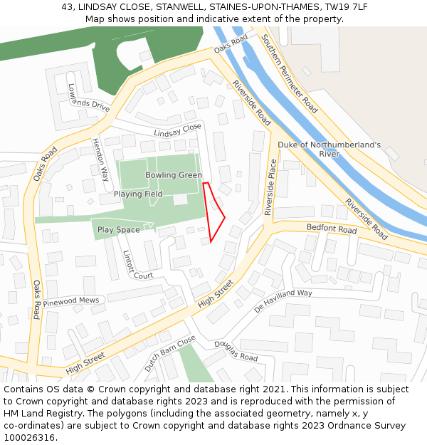 43, LINDSAY CLOSE, STANWELL, STAINES-UPON-THAMES, TW19 7LF: Location map and indicative extent of plot