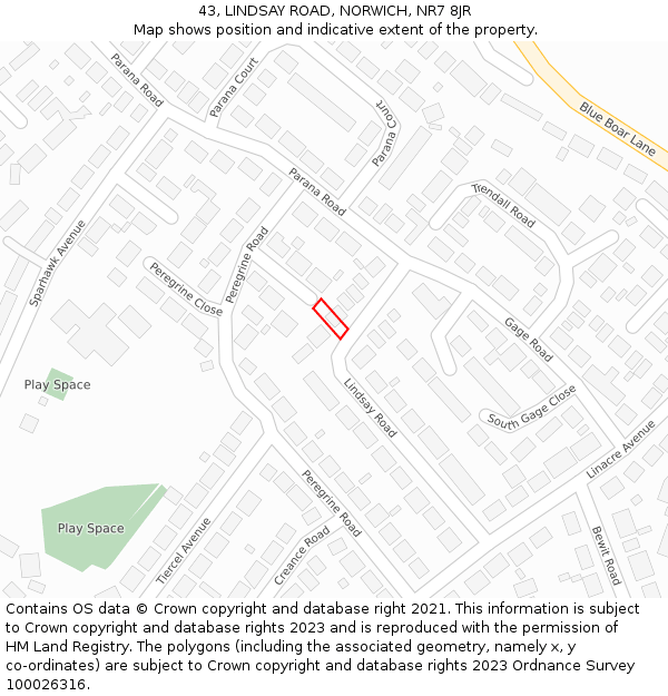 43, LINDSAY ROAD, NORWICH, NR7 8JR: Location map and indicative extent of plot