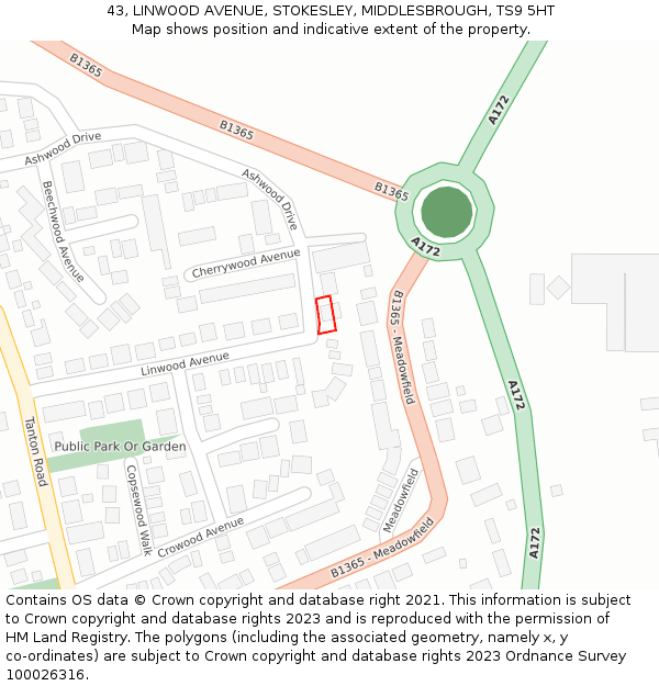43, LINWOOD AVENUE, STOKESLEY, MIDDLESBROUGH, TS9 5HT: Location map and indicative extent of plot