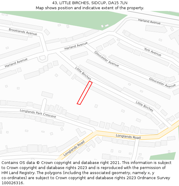43, LITTLE BIRCHES, SIDCUP, DA15 7LN: Location map and indicative extent of plot
