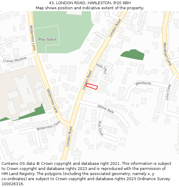 43, LONDON ROAD, HARLESTON, IP20 9BH: Location map and indicative extent of plot