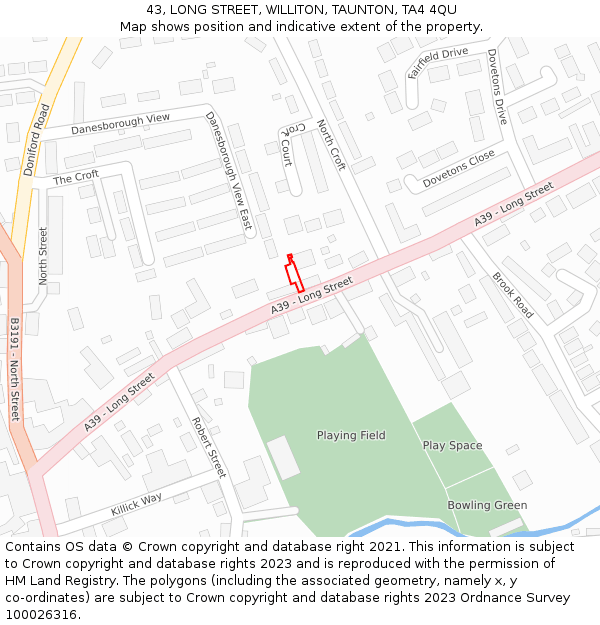 43, LONG STREET, WILLITON, TAUNTON, TA4 4QU: Location map and indicative extent of plot