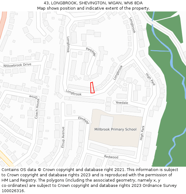 43, LONGBROOK, SHEVINGTON, WIGAN, WN6 8DA: Location map and indicative extent of plot