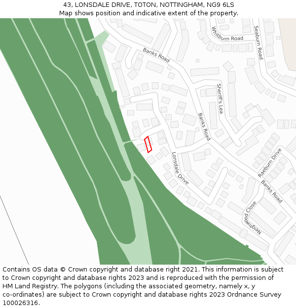 43, LONSDALE DRIVE, TOTON, NOTTINGHAM, NG9 6LS: Location map and indicative extent of plot