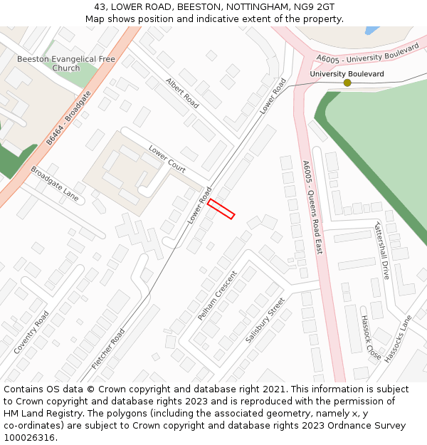 43, LOWER ROAD, BEESTON, NOTTINGHAM, NG9 2GT: Location map and indicative extent of plot