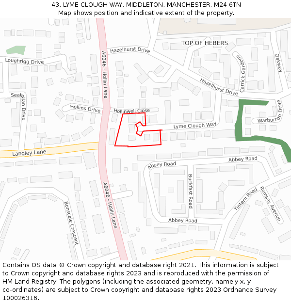 43, LYME CLOUGH WAY, MIDDLETON, MANCHESTER, M24 6TN: Location map and indicative extent of plot