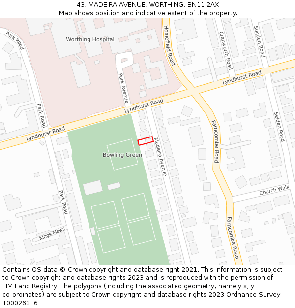 43, MADEIRA AVENUE, WORTHING, BN11 2AX: Location map and indicative extent of plot