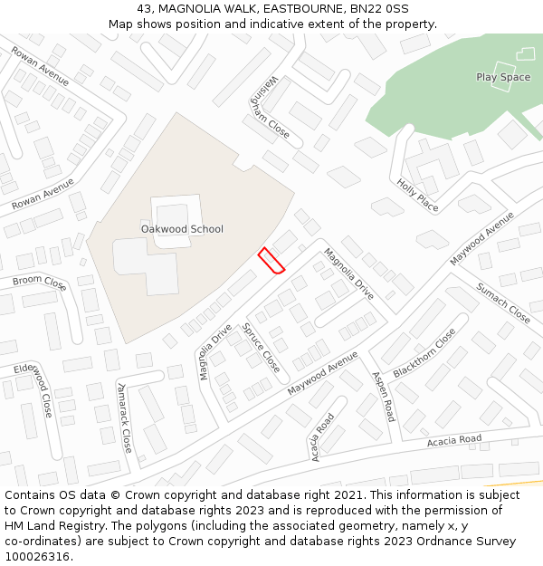 43, MAGNOLIA WALK, EASTBOURNE, BN22 0SS: Location map and indicative extent of plot