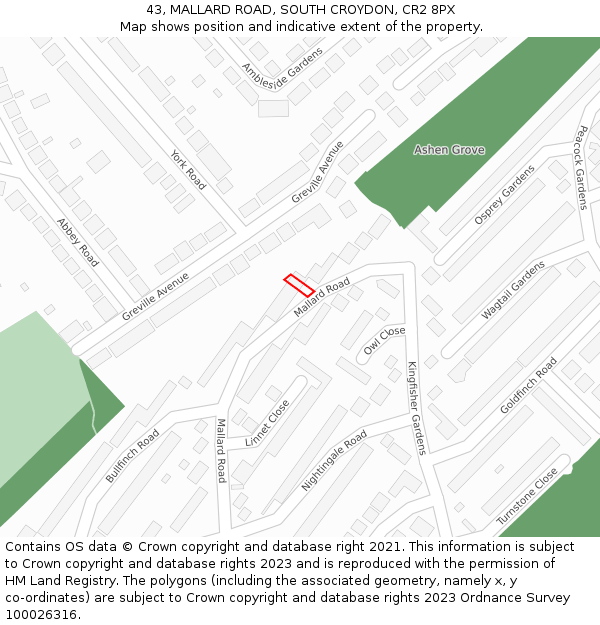 43, MALLARD ROAD, SOUTH CROYDON, CR2 8PX: Location map and indicative extent of plot