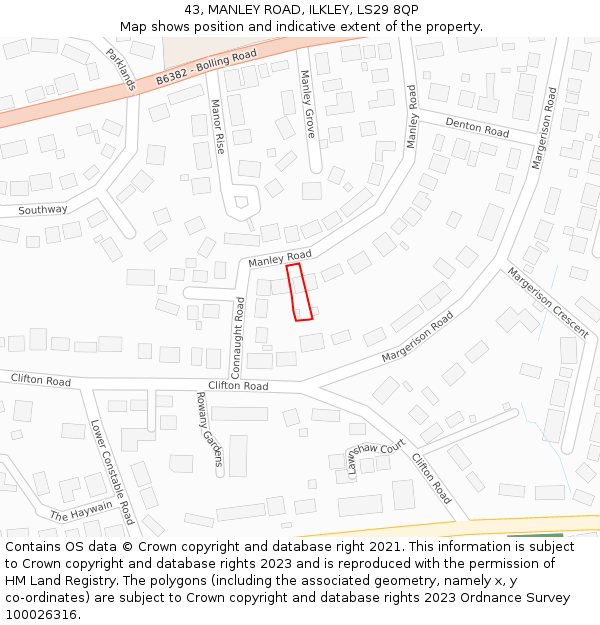 43, MANLEY ROAD, ILKLEY, LS29 8QP: Location map and indicative extent of plot