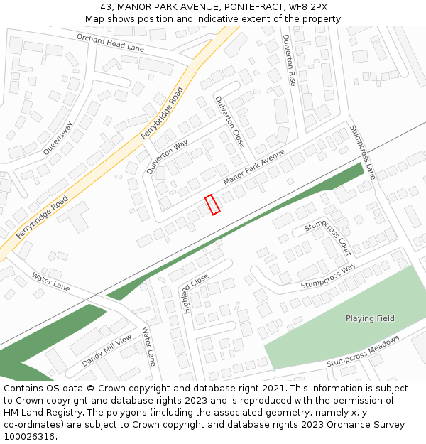 43, MANOR PARK AVENUE, PONTEFRACT, WF8 2PX: Location map and indicative extent of plot