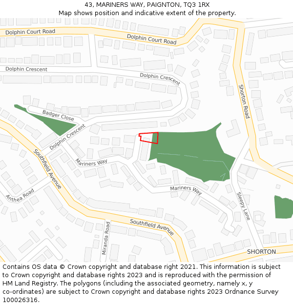 43, MARINERS WAY, PAIGNTON, TQ3 1RX: Location map and indicative extent of plot