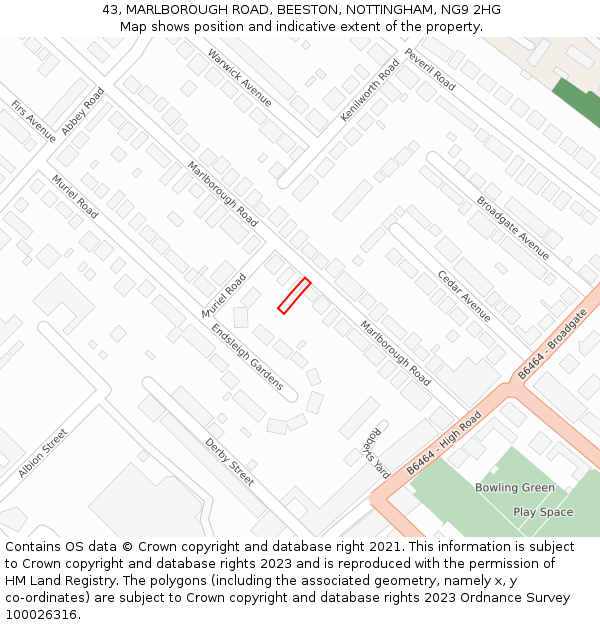 43, MARLBOROUGH ROAD, BEESTON, NOTTINGHAM, NG9 2HG: Location map and indicative extent of plot