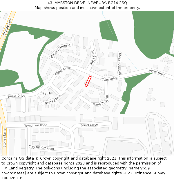 43, MARSTON DRIVE, NEWBURY, RG14 2SQ: Location map and indicative extent of plot