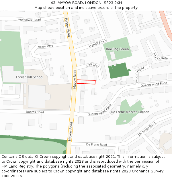 43, MAYOW ROAD, LONDON, SE23 2XH: Location map and indicative extent of plot