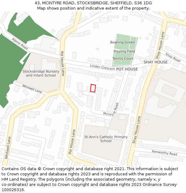 43, MCINTYRE ROAD, STOCKSBRIDGE, SHEFFIELD, S36 1DG: Location map and indicative extent of plot