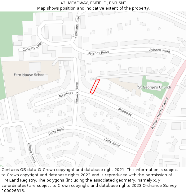 43, MEADWAY, ENFIELD, EN3 6NT: Location map and indicative extent of plot