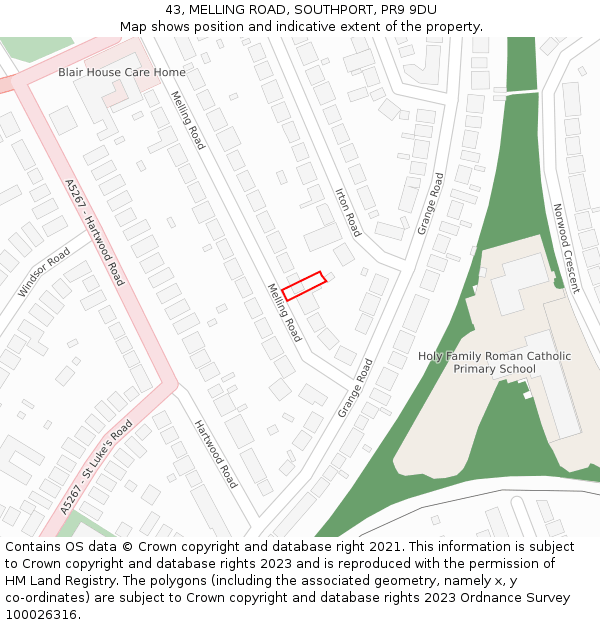 43, MELLING ROAD, SOUTHPORT, PR9 9DU: Location map and indicative extent of plot