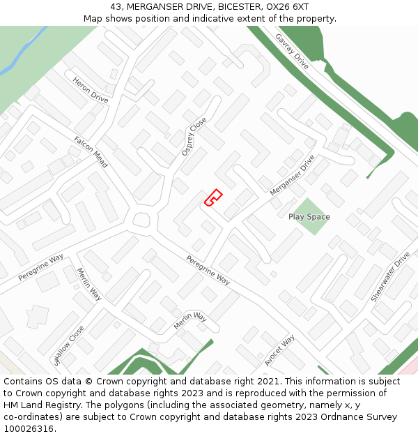 43, MERGANSER DRIVE, BICESTER, OX26 6XT: Location map and indicative extent of plot
