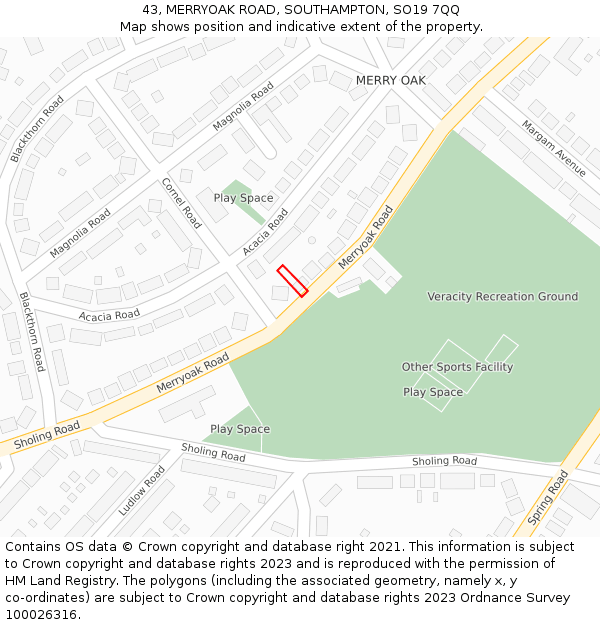 43, MERRYOAK ROAD, SOUTHAMPTON, SO19 7QQ: Location map and indicative extent of plot