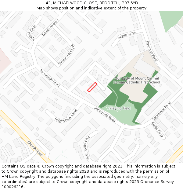 43, MICHAELWOOD CLOSE, REDDITCH, B97 5YB: Location map and indicative extent of plot