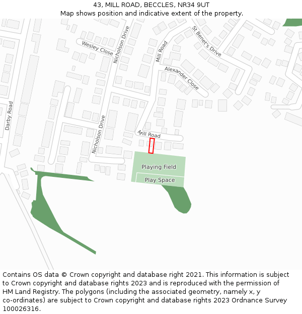 43, MILL ROAD, BECCLES, NR34 9UT: Location map and indicative extent of plot