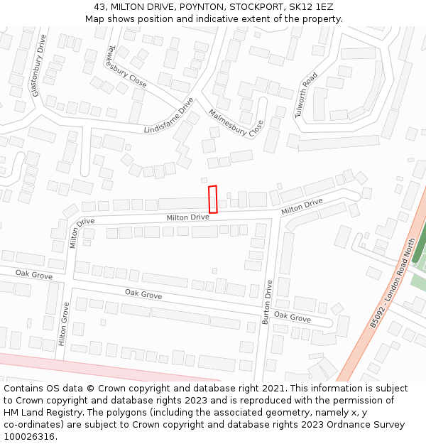 43, MILTON DRIVE, POYNTON, STOCKPORT, SK12 1EZ: Location map and indicative extent of plot