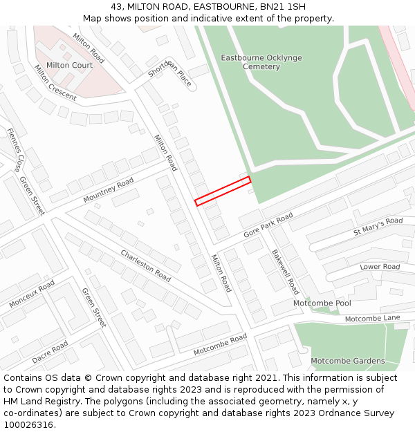 43, MILTON ROAD, EASTBOURNE, BN21 1SH: Location map and indicative extent of plot