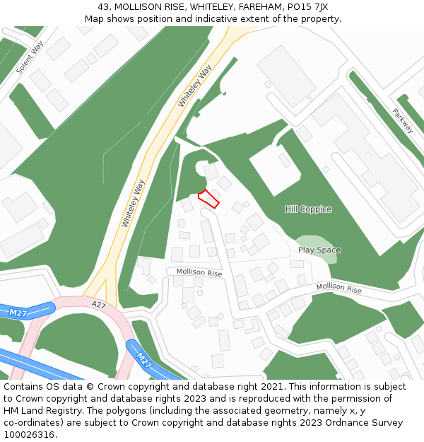 43, MOLLISON RISE, WHITELEY, FAREHAM, PO15 7JX: Location map and indicative extent of plot