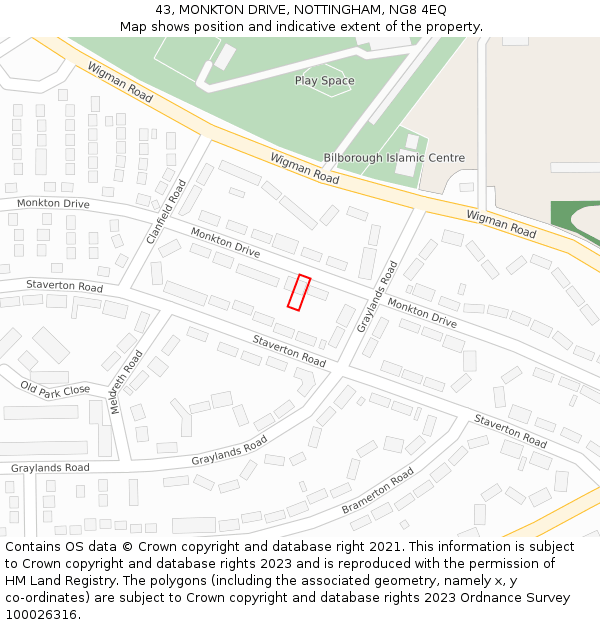 43, MONKTON DRIVE, NOTTINGHAM, NG8 4EQ: Location map and indicative extent of plot