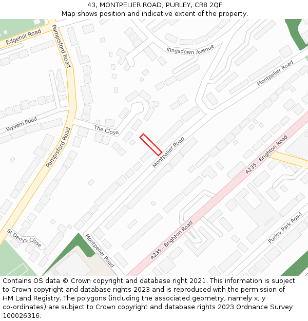 43, MONTPELIER ROAD, PURLEY, CR8 2QF: Location map and indicative extent of plot